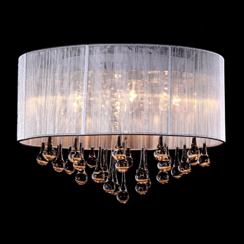 

Modern European bedroom Crystal Ceiling Lamp Home deco living room DIY silver color fabric LED E14 bulb ceiling light fixture