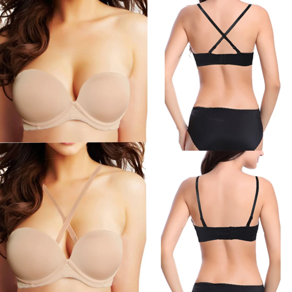 YANDW Sexy Wedding Multiway Underwear Add 2 Cup Super Padded Push Up Bra White Black Strapless Bras Size 32 34 36 38 40 A B C D