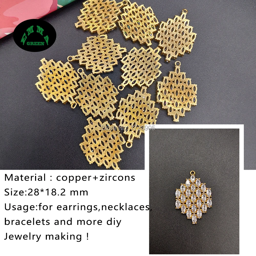 Zircons Embellishments Pendants Zircon Charms Pendant for Earrings 100pcs Gold Crystal Zircon Pendants Button for Sewing