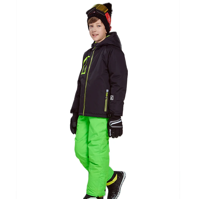 Conjunto impermeável de snowboard infantil, à prova de vento, crianças, jaqueta, exterior, quente, com capuz, roupas esportivas, meninos, inverno