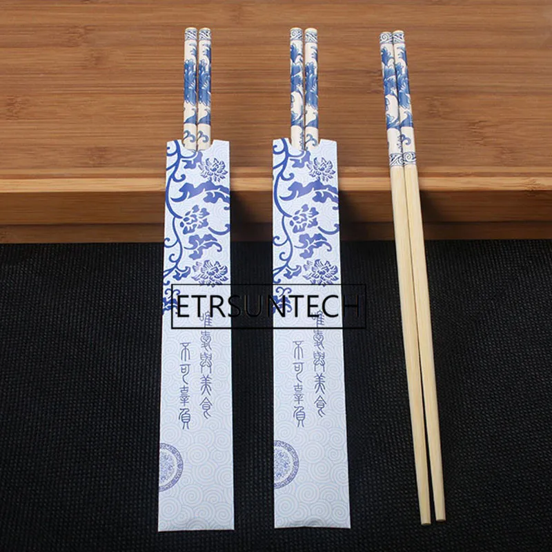 Imagem -06 - Hashi de Bambu Descartáveis 500 Pares 24cm Padrão de Porcelana Azul e Branca Embalado Individualmente