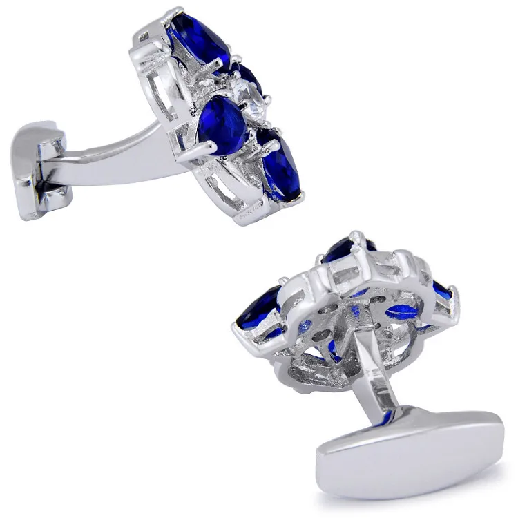 SPARTA Plated with White Gold dark blue AAA Class zircon cufflinks men's Cuff Links + Free Shipping !!! metal buttons