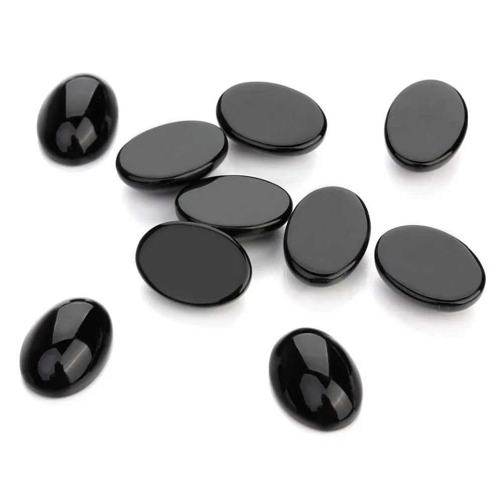 10pcs Natural Stone 10x14/13x18/18x25mm Oval Flatback Cabochon Black Agate Bead Spacers For DIY Jewelry Making Accessories