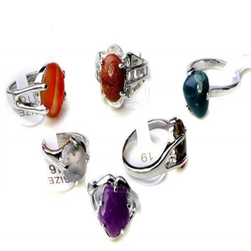 Wholesale 5Pcs Mixed Natural Stone Silver Color Vintage Tibetan Natural  Body Jewelry Hot SellingFor Woman Man Ring