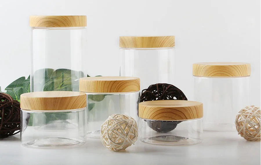 12X200 Ml 300 Ml 400 Ml 500 Ml 800 Ml 1000 Ml Rỗng Rõ Ràng Cho Thú Cưng Bình Hộp Đựng Có nhựa Giả Gỗ Nắp Đậy