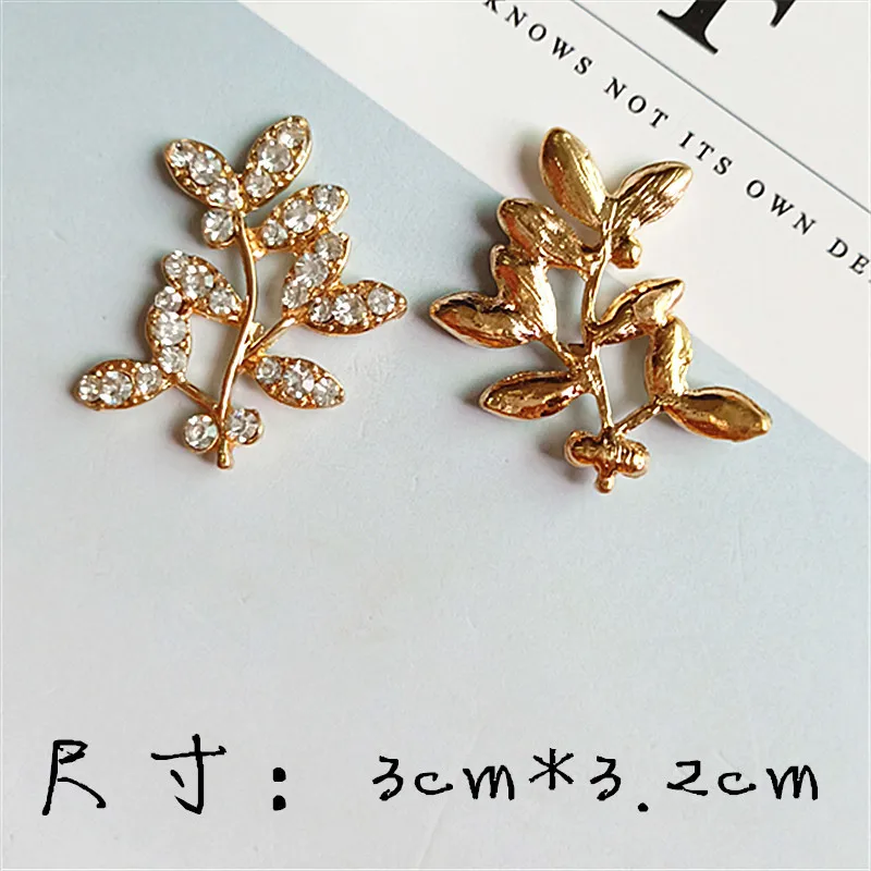 50pcs/lot 30*32mm Gold Color Crystal Leaf Branch Charm Branch Pendant DIY for Handmade Wedding Jewelry Making Wholesale