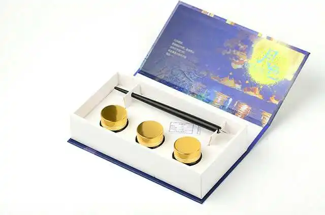 Ostrich  sun moon star morn gift box pen 1 dip pen with 3 color ink