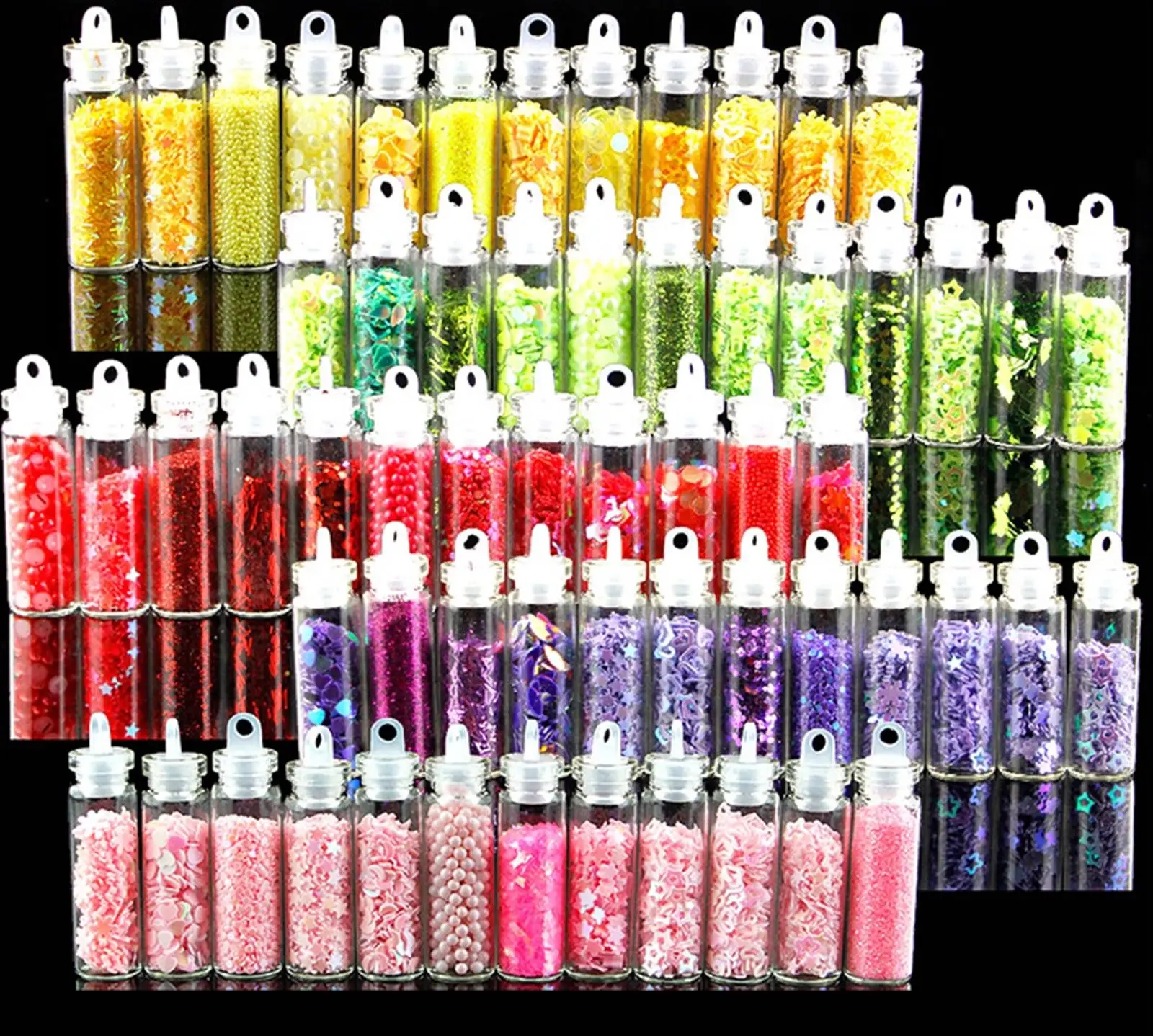 12 Bottles Assorted Mini Glass Vial Charm Nail Art Same Color Set Decals Tips