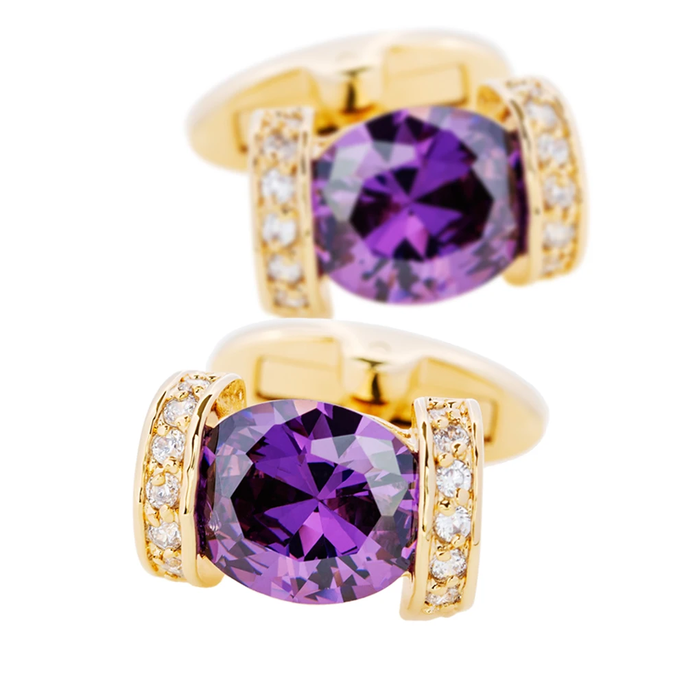 KFLK jewelry fashion shirt cufflinks for women Brand cuff button Purple Crystal cuff links High Quality Gold-color guests