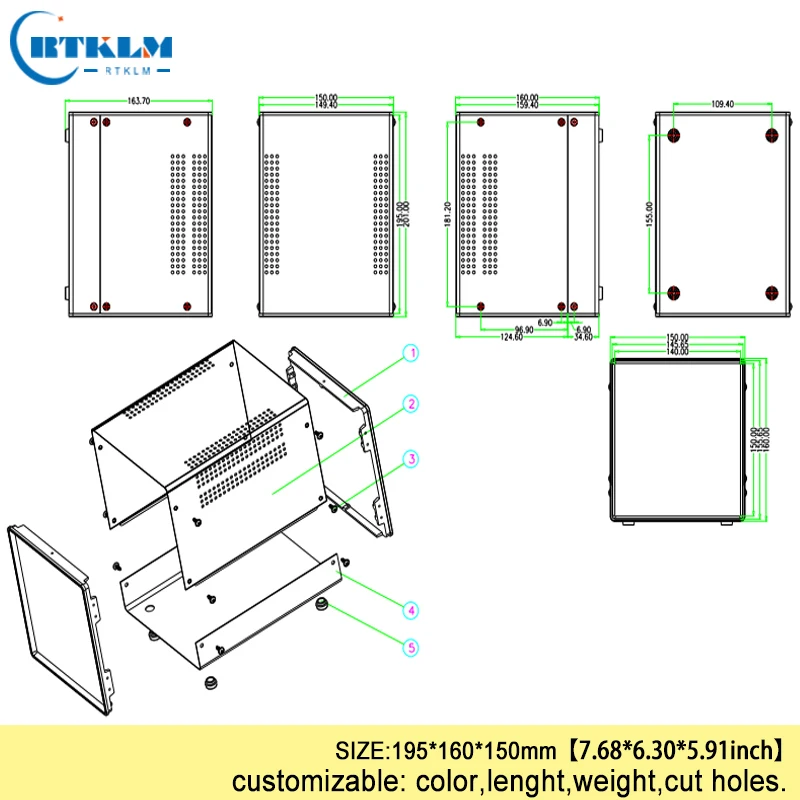 Iron instrument case diy electronic junction box iron metal box for electronic project Power supply enclosure 195*160*150mm