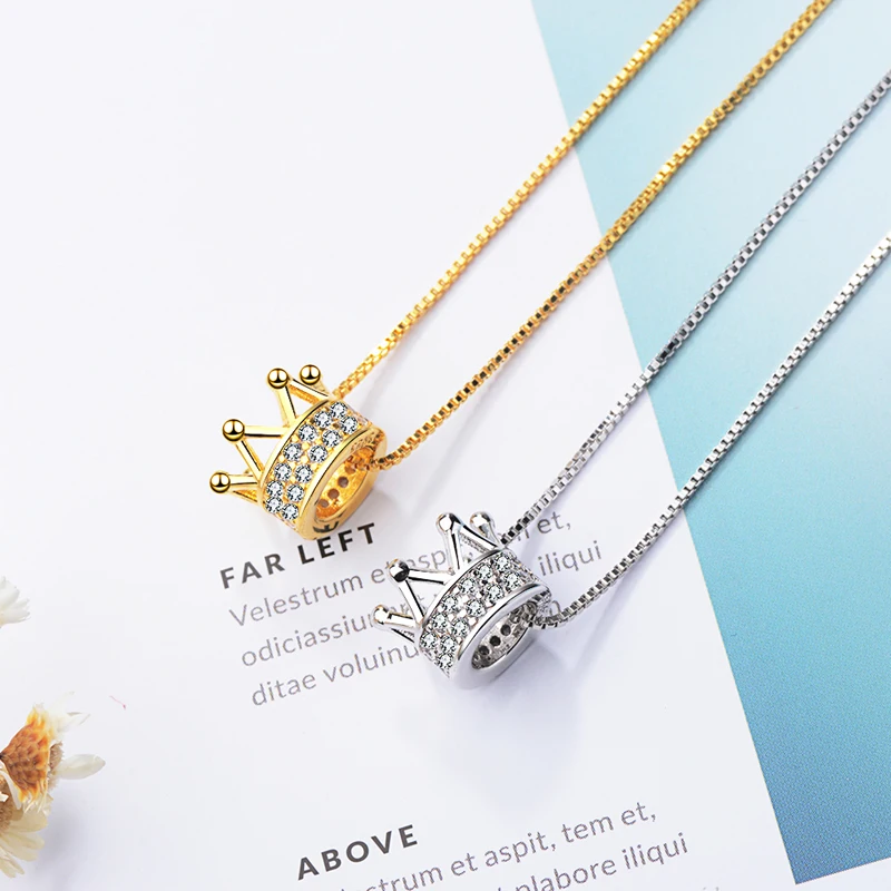 KOFSAC New Charm 925 Sterling Silver Necklaces For Women Wedding Exquisite Zircon Crown Pendant Necklace Girl Engagement Jewelry