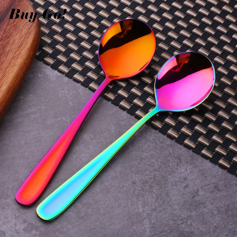 1PC Stainless Steel Round Spoon Gold Small Soup Spoon Dinner Server Flatware Tea Coffee Dessert Dinnerware Party Restaurant Tool