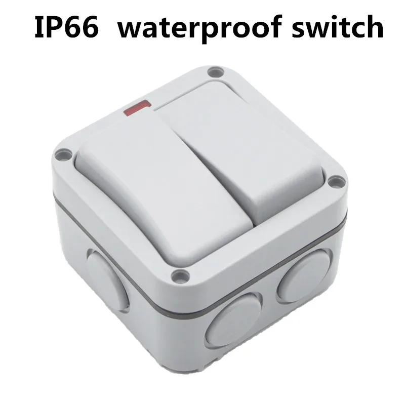 

IP66 outdoor waterproof switch outdoor garden indoor bathroom site double control