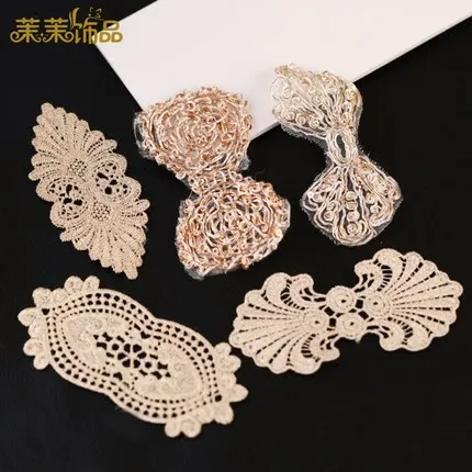 10 X Gold Silk Lace Applique Lace Flower Hair Material Handmade DIY Craft Wedding Dress Hair Costume Accessories