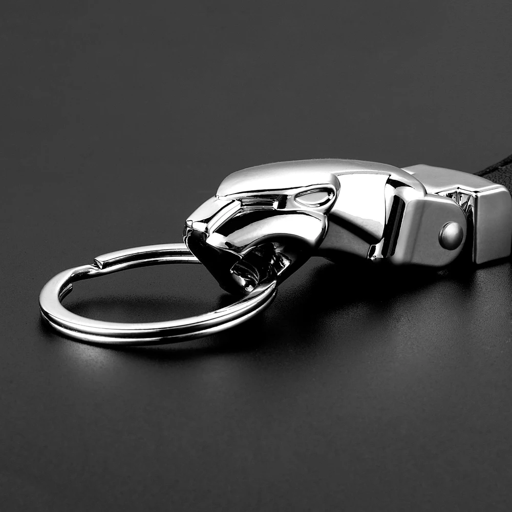 Car-Styling Luxury Leopard Head Genuine Leather Key Chain Key Rings Holder Metal KeyRing Keychains for Jaguar F-PACE XJ XE XF