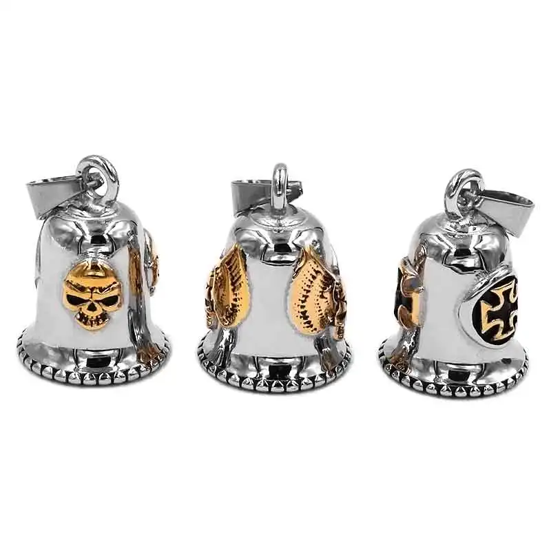 One Percent 1% ER Skull Biker Bell Pendant Stainless Steel Wing Cross Number13 Pendant P0506 (No bell sound)