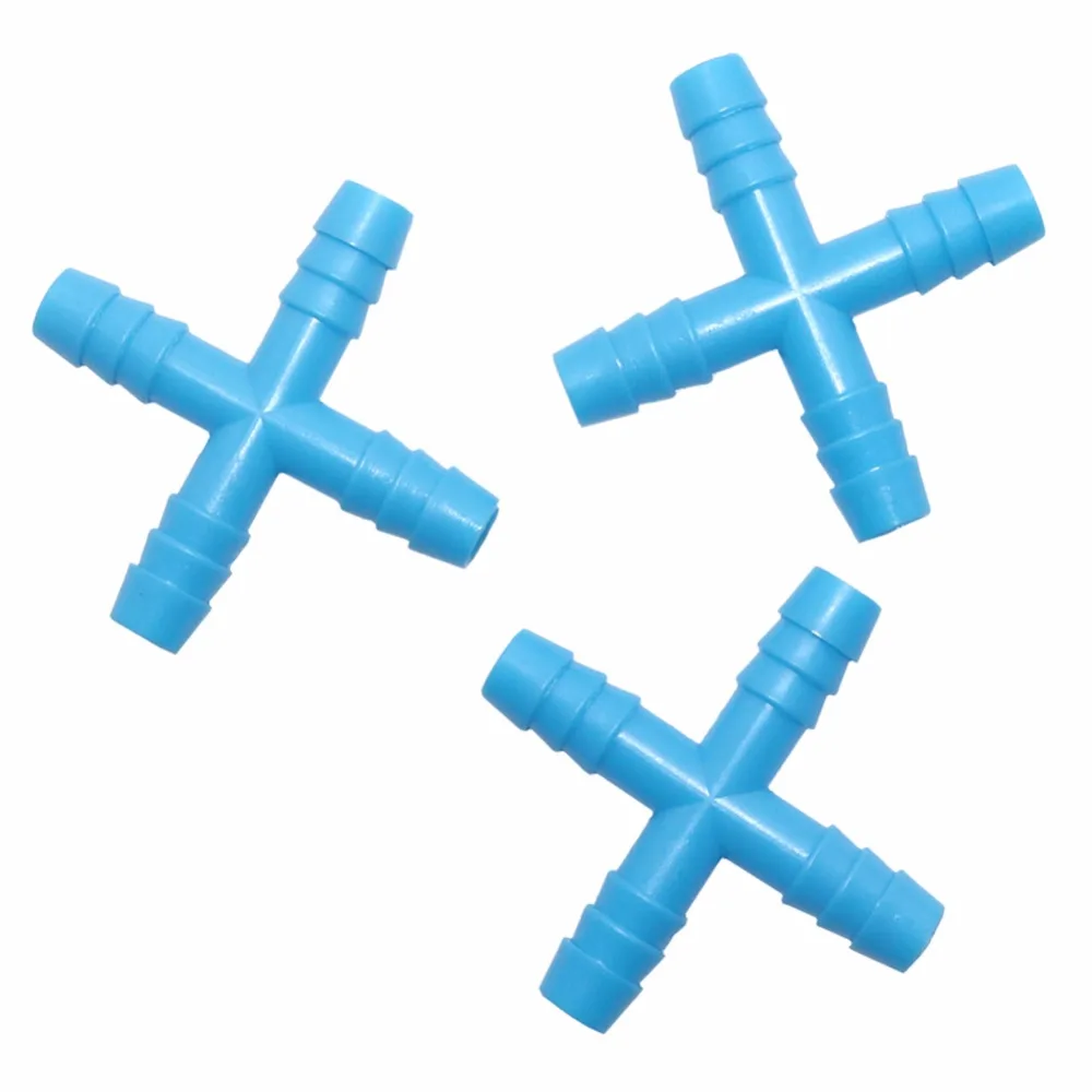 20pcs 8mm 4 way cross barb tee connector water splitter irrigation fitting for garden hose garden watering system greenhouse