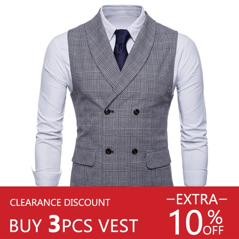 2021 Brand Suit Vest Men Jacket Sleeveless Beige Gray Brown Vintage Tweed Vest Fashion Spring Autumn Plus Size Waistcoat