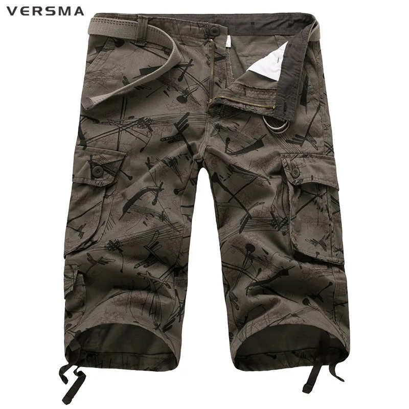 

VERSMA Korean Casual Mens Printed Camouflage Pants Khaki Trendy Fashion Joggers Cargo Pants Cotton Men's Pants Trousers No Belt