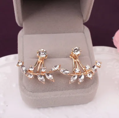 For Women Rose Gold Color Double Sided Fashion Jewelry Earrings Female Ear Brincos Pending 2018 Flower Crystals Stud Earring