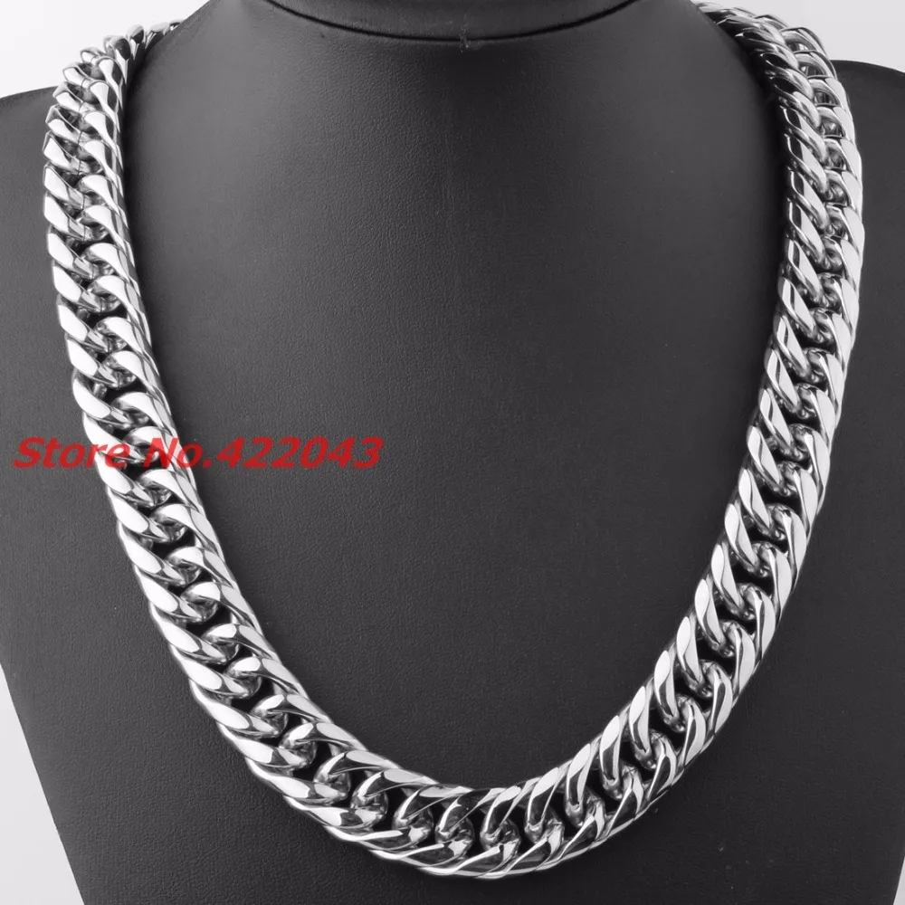 Granny Chic 9/11/13/16/20/22mm Stainless Steel Necklace  Curb Cuban Link Silver Color Mens Boys Chain Fashion Jewelry