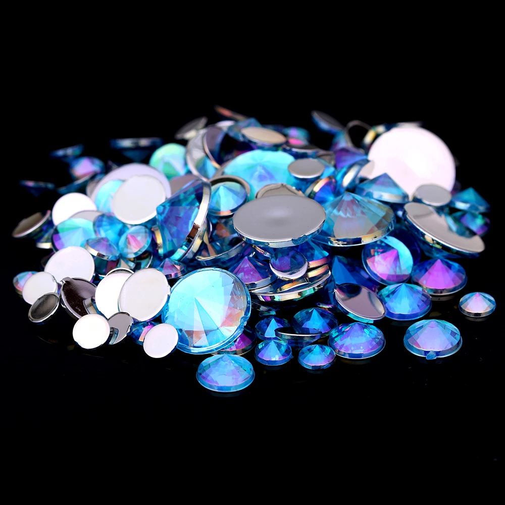 HOT SALE Rhinestones Aquamarine AB 4mm 5mm 6mm 10mm And Mixed Sizes Flatback Pointed Glue On Diamonds DIY Backpack Accessories