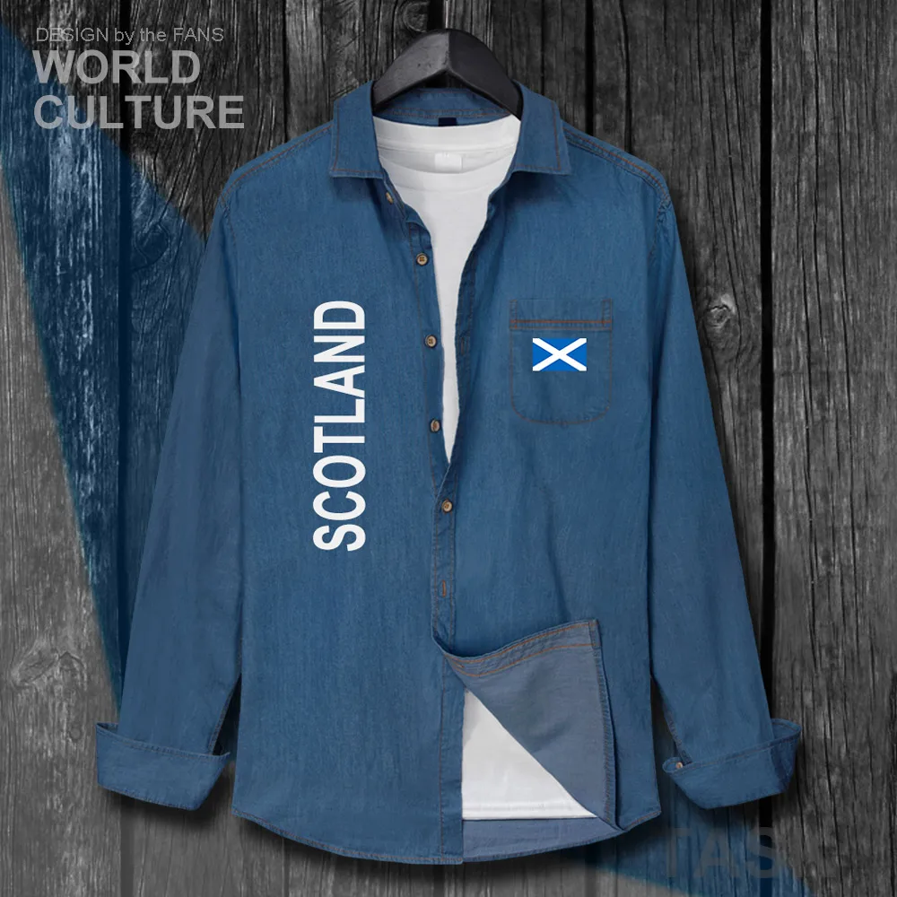 Scotland Alba Scots Scottish Gaelic GB SCT Men Autumn Jeans Shirt Cotton Turn-down Collar Long Sleeve Cowboy Coat Flags Clothes