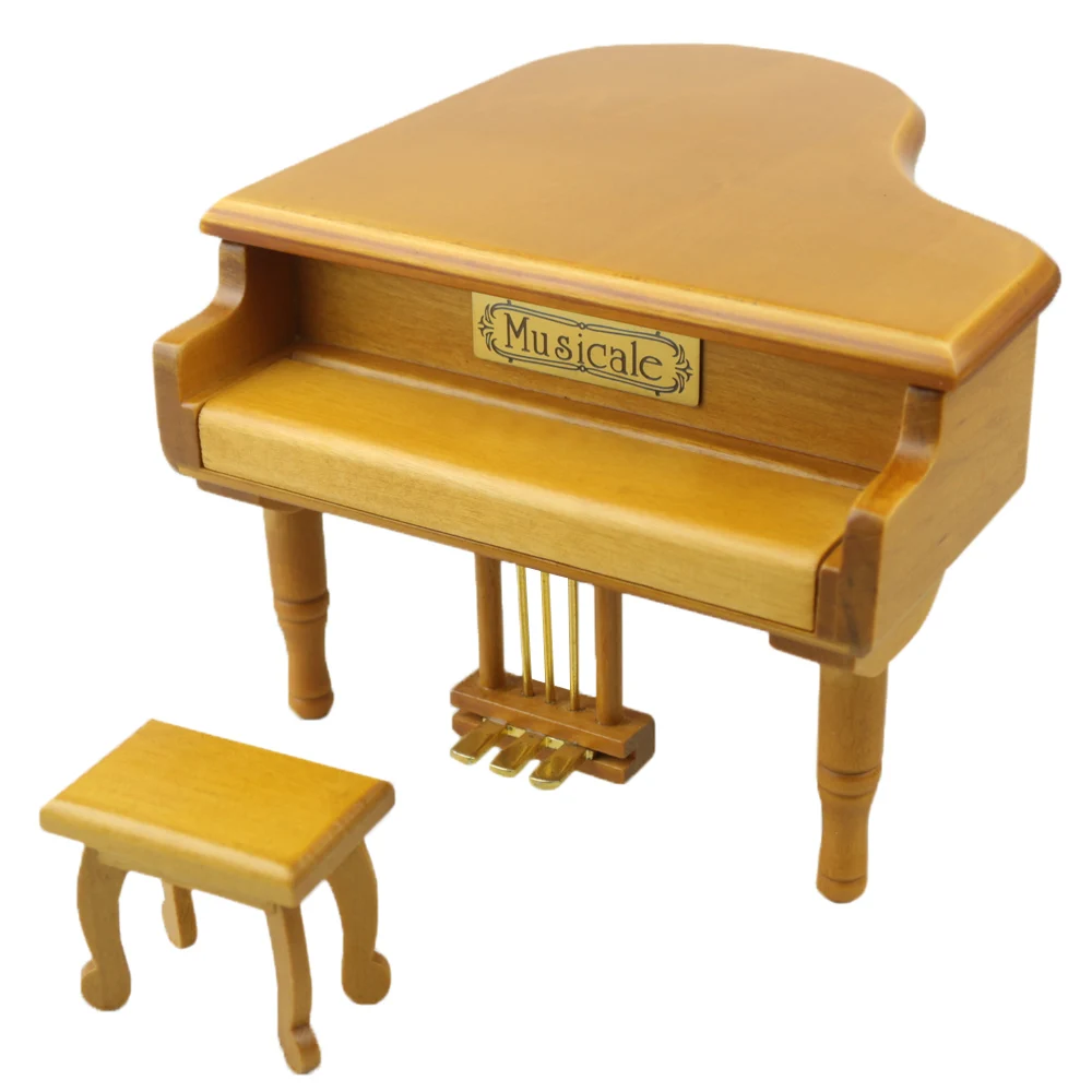 ROSIKING Wooden Grand Once upon a december Piano Shaped Music Box With SmallStoolCreative birthday Gift For Birthday