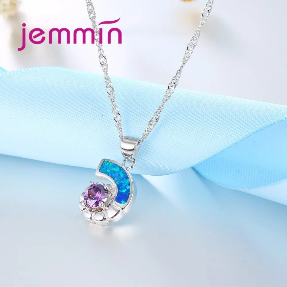 Hot Promotion Delicate Gorgeous Flower Fire Opal Necklace Pendant for Women with Purple Crystal 925 Sterling Silver Jewelry