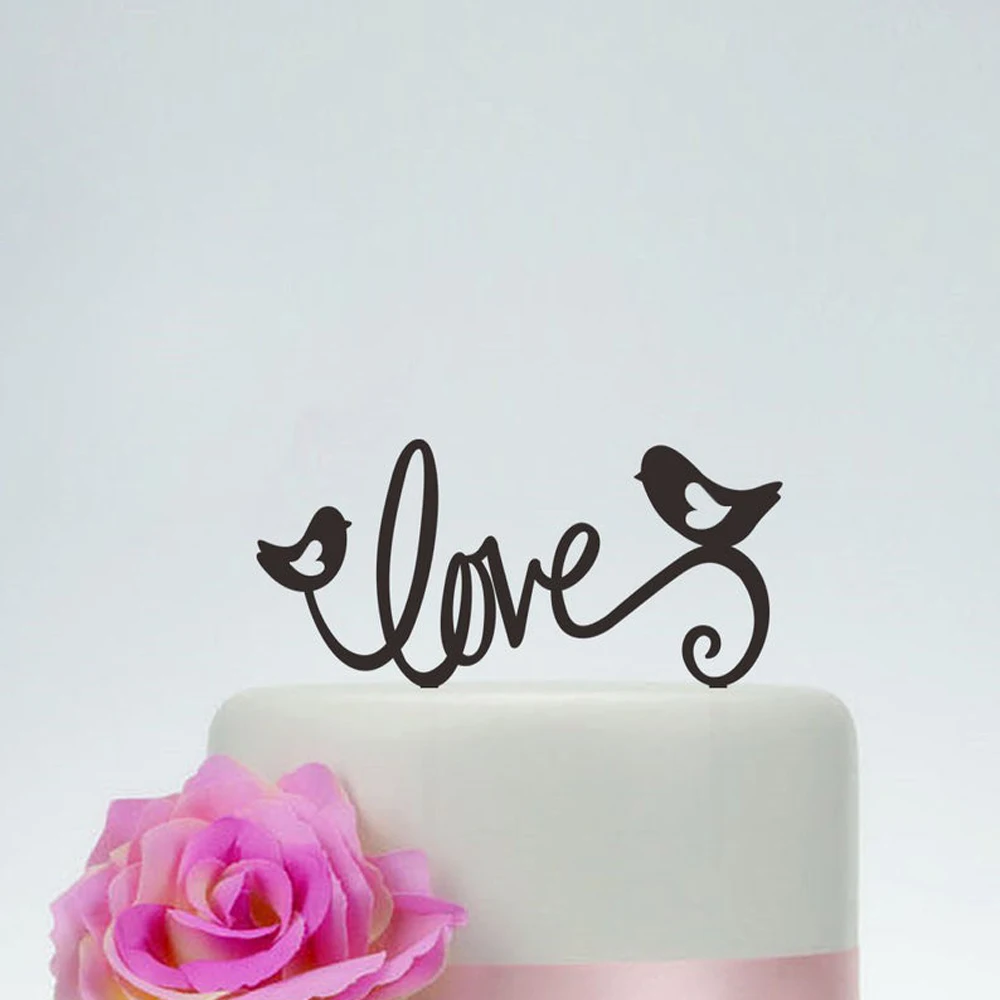 Love And Two Birds With Heart Weeding Cake Topper,Personalized Cake Topper For Anniversary Valentine's Day, Unique Wedding Decor