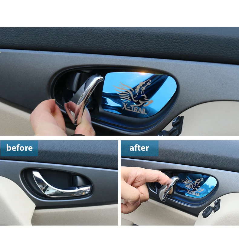 Car Styling Stainless Steel Inner Door Handle Bowl Cover Trim Auto Accessories Fit for X-trail T32 Rogue Xtrail 2014 - 2020