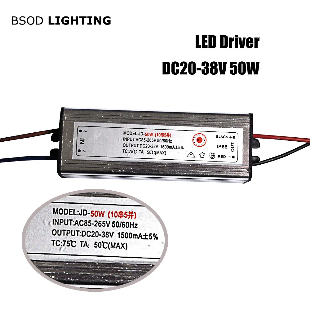 BSOD Led Driver DC20-38V 50W 1500mA Led Power Supply Floodlight Driver (10 series 5 parallel) Waterproof IP65 Led Transformer