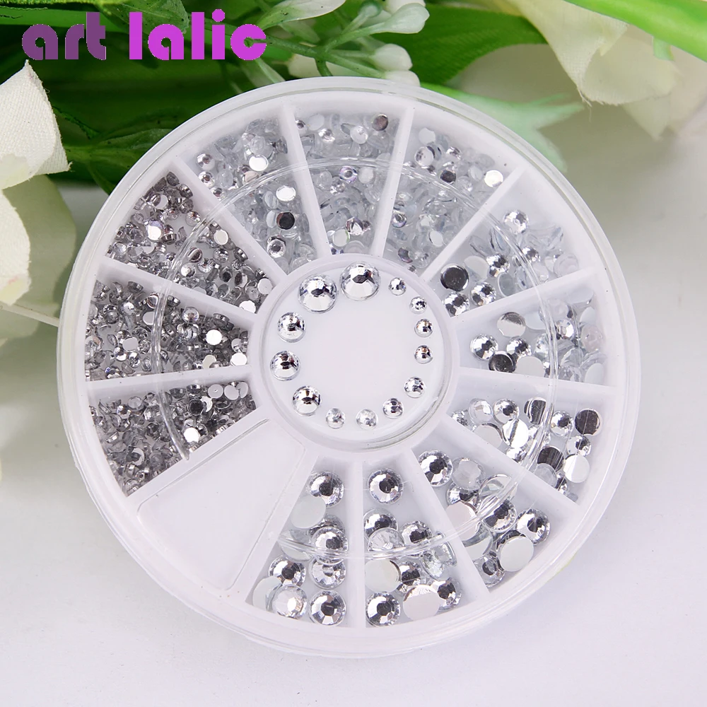 Nagel Steentjes Gemengd Zilver Ronde Diamant Vormen, 3d Nail Decoratie, Acryl Uv Gel, Kunst Decor, 1.2Mm, 2Mm, 3Mm, 4Mm, 400Pcs