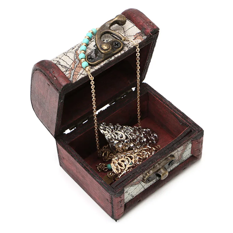 Top Quality Wooden Pirate Map Jewellery Storage Box Case Holder Vintage Treasure Chest MAY-24B