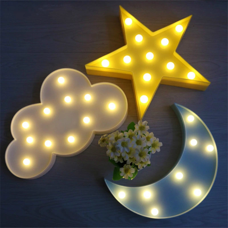 

Lovely 3D Night Light Cloud Star Moon LED Night Light Cute Marquee Sign For Baby Children Bedroom Decor Kids Gift Toy