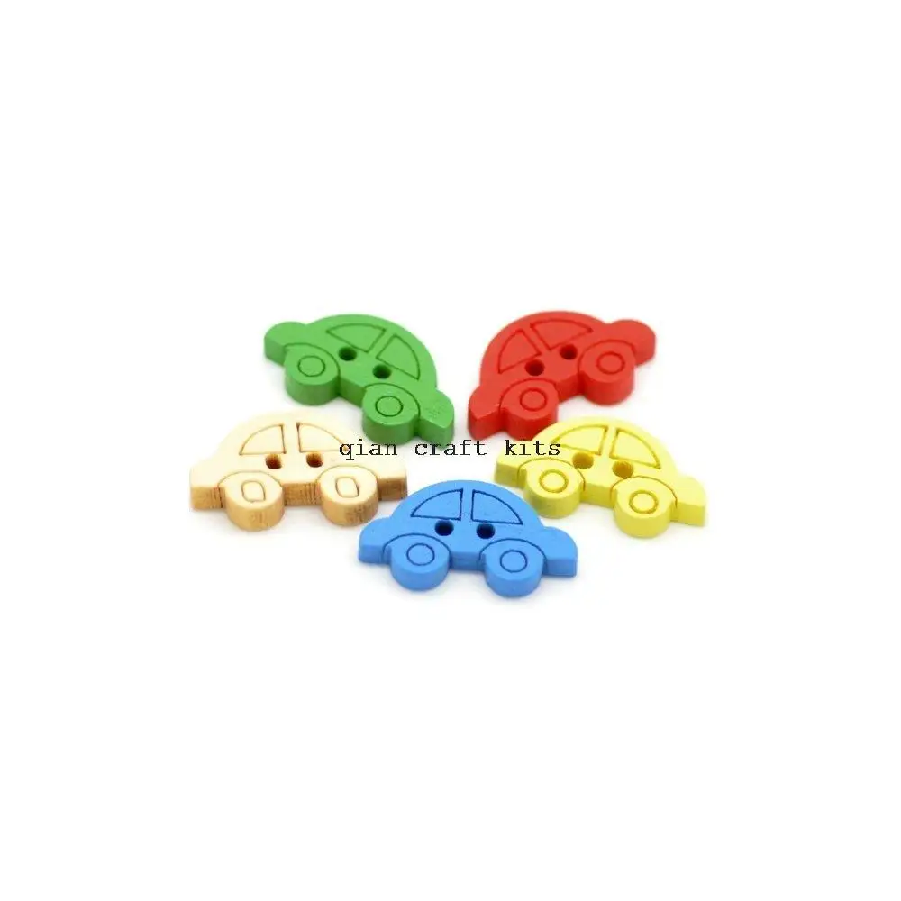 500 pcs DIY Kawaii Wood Button wooden buttons Mini Car Natural or mix rainbow color 20mmx11mm