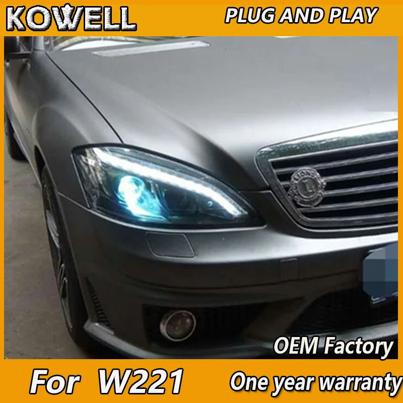 

KOWELL стайлинга автомобилей для Benz W221 фар 2005-2009 год светодиодный светильник без AFS функция черный корпус SN