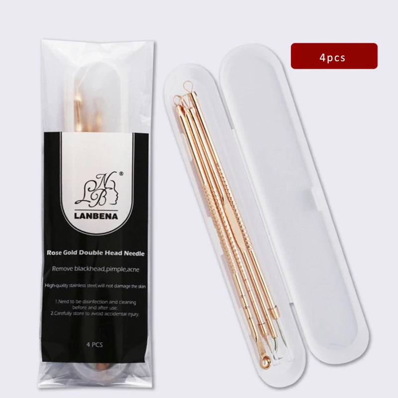 ทองคำสีกุหลาบสิวการฝังเข็ม4ชิ้นชุดลบ Blackhead สแตนเลส