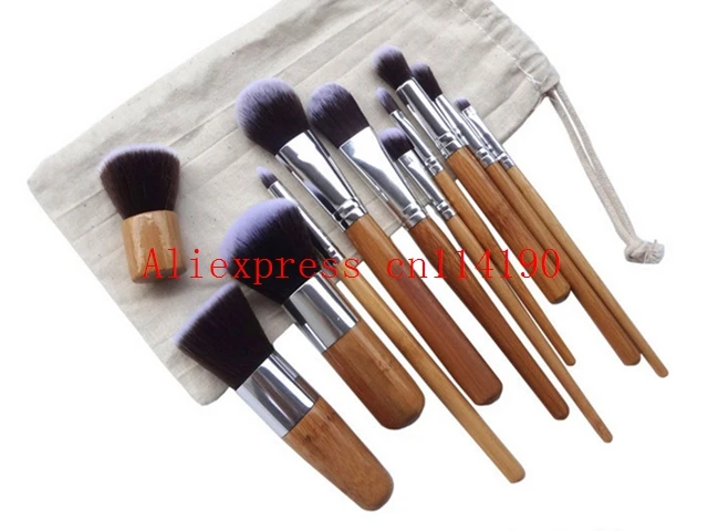 Wholesale 11Pcs/set  Makeup Brushes Cosmetics Tools Natural Bamboo Handle Eye Brushes Set Eyeshadow Foundation Mascara Set