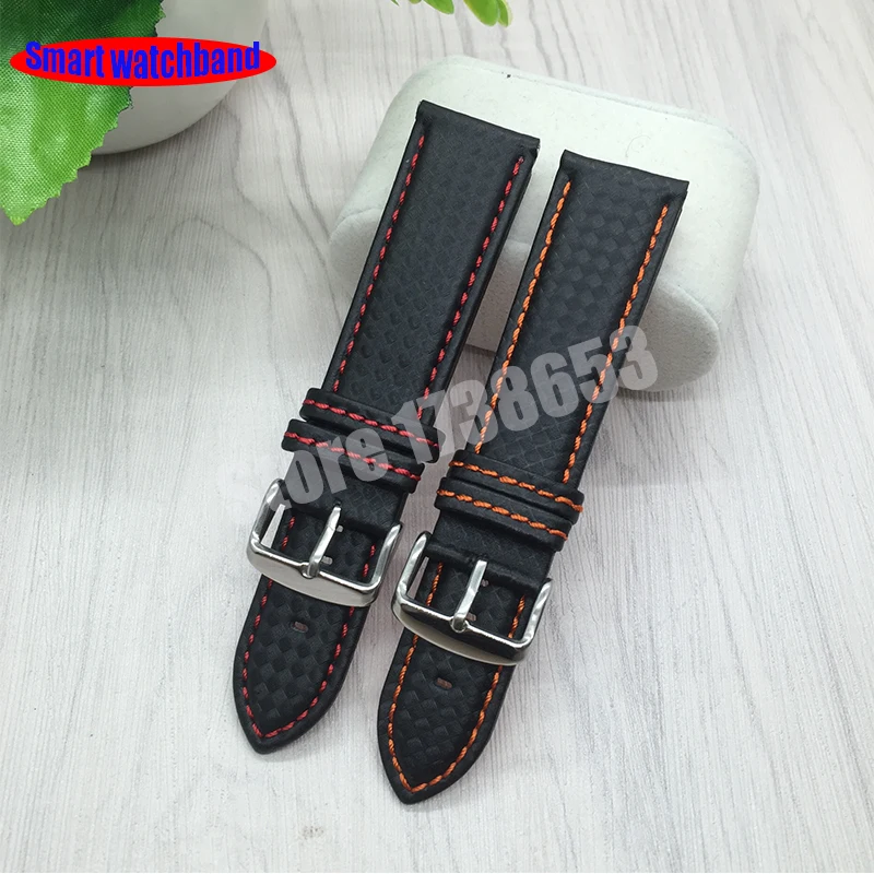 18mm 20mm 22mm 24mm Black Red Stitching Carbon Fiber Leather Watch Band strap sport