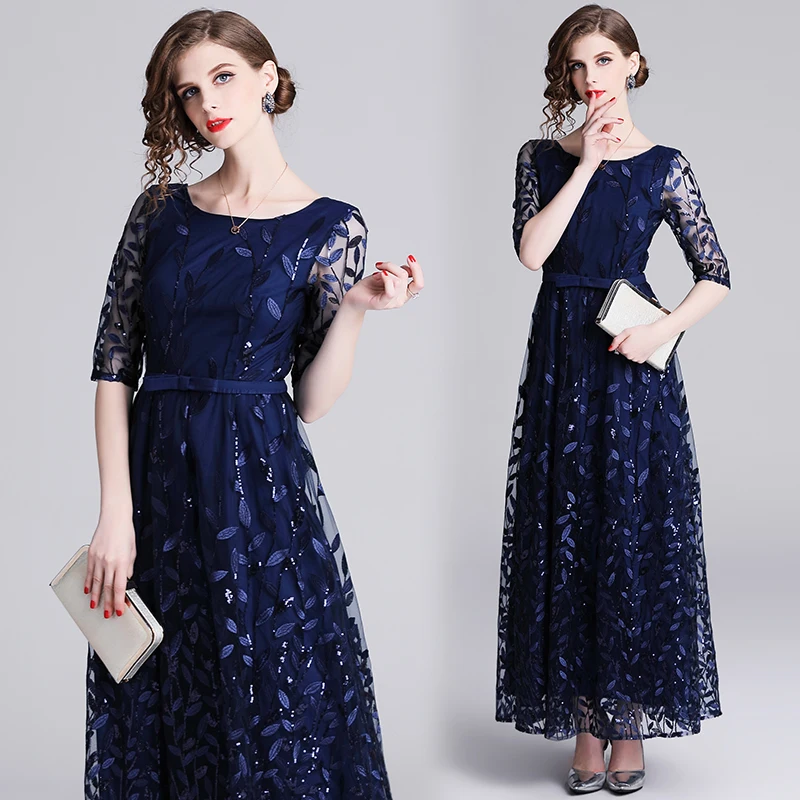 Spring 2019 New Embroidered Mesh Dresses High-end Boutique Banquet Dresses Dresses