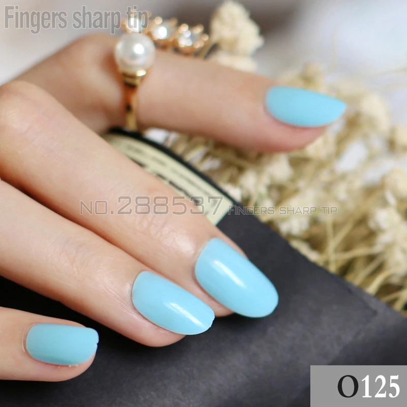 24pcs new product sales long small round Sky blue oval head fake nail fit comfortable DIY nail candy color R26 125