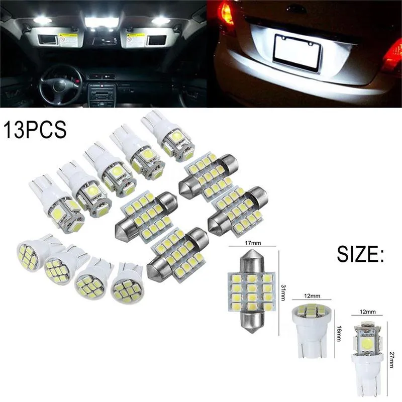 13PCS T10 5050 5SMD T10 1206 8SMD 3528 12SMD 31MM 6500k car interior light 12V