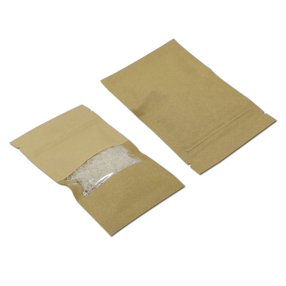 

500Pcs Brown Kraft Paper Ziplock Package Bags with Clear Window Zip Lock Packing Pouches Reclosable Tea Nuts Zipper Pack Bags