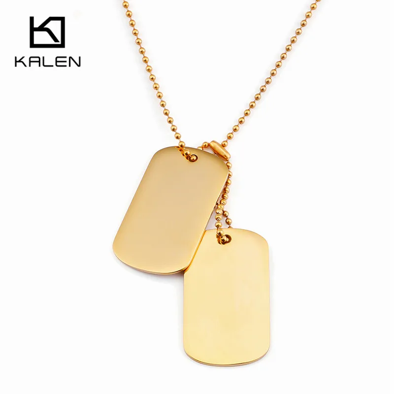 KALEN Engraved Name Dog Tags Pendant Necklace Men‘s Polished Trend Jewelry Gift Military Army Stainless Steel Chain Accessories view 2