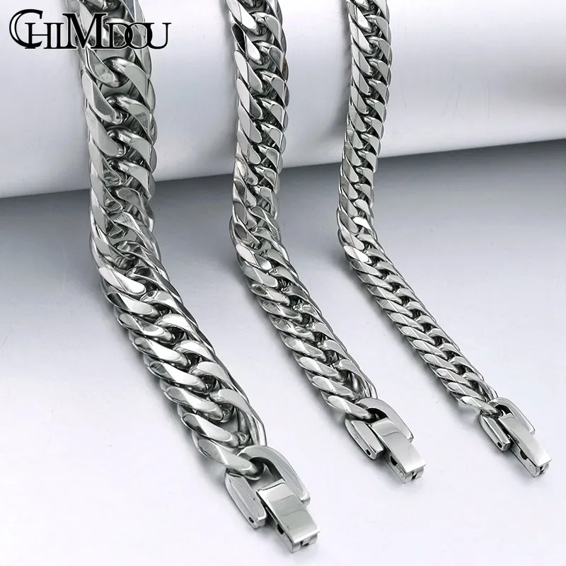 CHIMDOU 21cm 7mm,Women Stainless Steel Chain bracelet for men jewelry fashion 2023 Christmas Gift