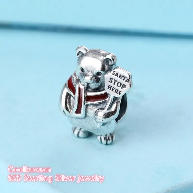 

Winter Authentic 925 Sterling Silver Christmas Polar Bear Charm, Berry Red Enamel Beads Fit Pandora Charms Bracelet Diy