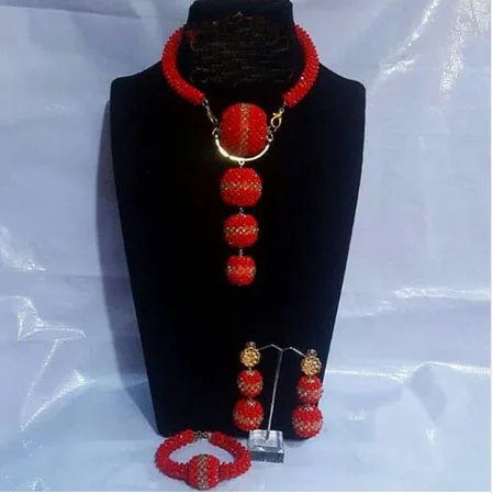 Red African Beads New Red Jewelry Sets for Women for Wedding Indian Crystal Bridal Necklace Earrings Set Birthday GifABH544