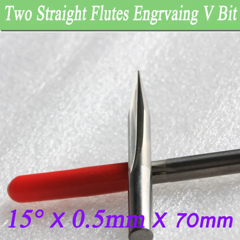 2 Pcs Two Flutes Straight V Bit Plywood Tools 15 degree 0.5mm Tip 70mm Length, Carving Machine  Deep CNC cutter Endmills