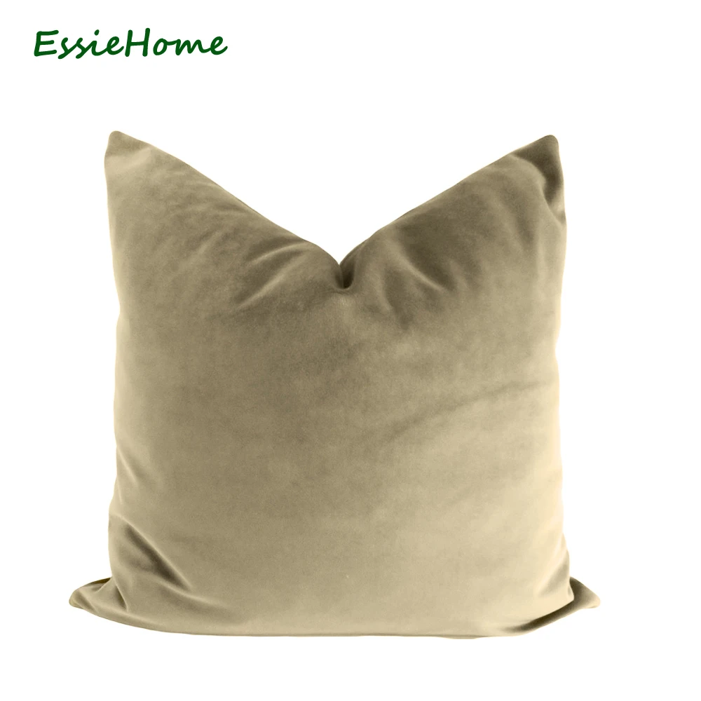 ESSIE HOME Luxury Matte Cotton Velvet Beige Ivory Khaki Cushion Cover Pillow Case Lumbar Pillow Case Throw